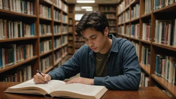 En person studerer utdannelsesvitenskap på biblioteket.