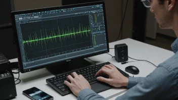 En person analyserer lydbølger på en dataskjerm
