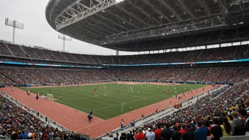 Et stadion fylt med idrettsutøvere som konkurrerer i ulike idretter.