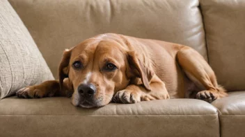 En slævete hund på en sofa.