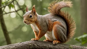 Et ekorn fra familien Sciuridae, med sin buskede hale og smidige kropp, klatrer opp et tre i en skog.