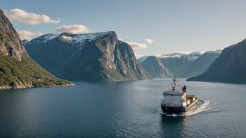 Et lasteskip som seiler gjennom norske fjorder.