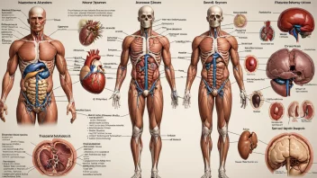 En illustrasjon av menneskekroppen med forskjellige organer og systemer.
