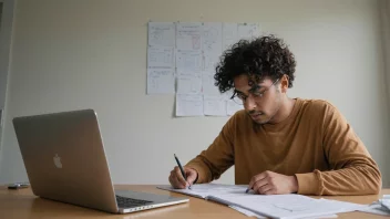 En person som sitter ved et skrivebord og arbeider på en laptop med en kalender og en gjøremålsliste i nærheten.