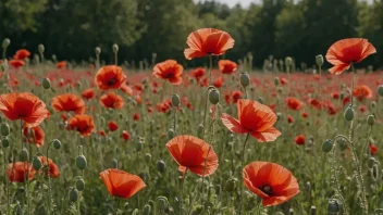 En vakker valmueeng med røde blomster.