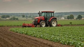 En gård med en åker og en traktor, som viser viktigheten av landbruk i jordbruket