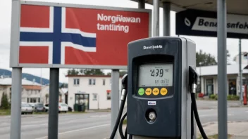 En bensinpumpe med norsk flagg i bakgrunnen, som illustrerer begrepet bensinbeskatning i Norge.