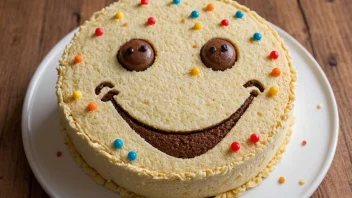 En søt kake med et smil på.