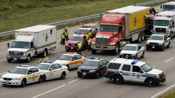 En trafikkhavari på en motorvei med flere kjøretøy involvert og nødetatene responderer.