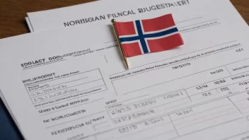 Et finansbudsjett med en norsk flagg i bakgrunnen.