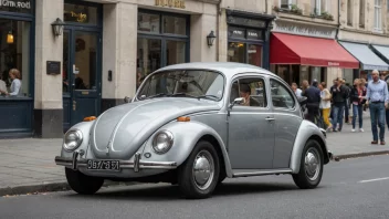 En klassisk Volkswagen Beetle, et eksempel på en folkebil, parkert på en gate.