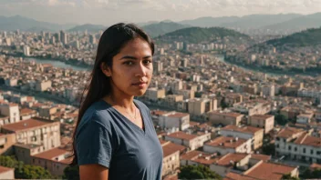 Ein latinamerikanar med eit varmt smil, ståande framfor ein fargerik by eller eit vakkert naturlandskap.