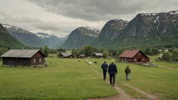 Et tradisjonelt norsk familieeid gård eller bedrift, som viser landets sterke kulturelle arv og familiebånd.