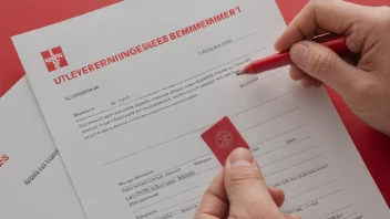 En person som holder et dokument med en rød stempel som sier 'utleveringsbestemmelse' på norsk.