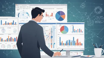 En person som sitter ved et skrivebord, omgitt av papirer, grafer og diagrammer, ser tankefull og analytisk ut.