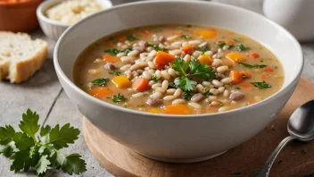 En deilig og næringsrik bolle med grynsuppe, perfekt for en kald vinterdag.