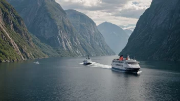 En ferge som seiler gjennom en fjord i Norge.