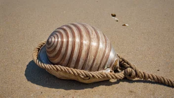 Et gammelt treskjell, slitt av sjøen, ligger på en steinete strand.