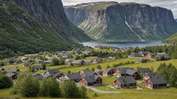 Et idyllisk norsk landskap med jevnt fordelt bebyggelse.