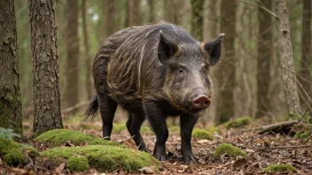 Ei villvest i skogen, med ei ujamn terreng og trær i bakgrunnen.