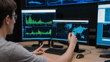 En person som analyserer nettverksdata på en dataskjerm.