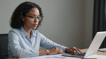 En person som analyserer data på en laptop og papirer.