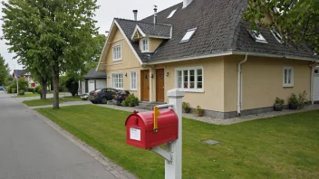 Et hus med en postkasse og en gatestolpe med en norsk adresse.