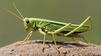 En harehoppe i en grønn eng, med et uskarpt bakgrunn for å fremheve insektets trekk.