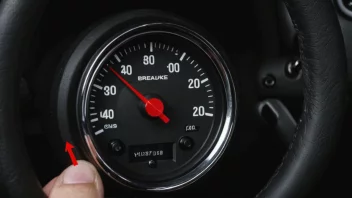 En bil med en speedometer og en bremspedal, med en rød pil som peker på bremspedalen.