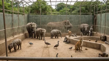 Et dyrebur på en zoo med dyr som aper, giraffer og løver.