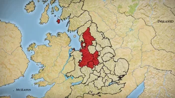 Et kart over England med Midlands-regionen fremhevet i rødt