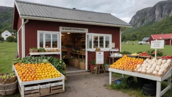 En koselig gårdshandel med et utvalg av lokale produkter.