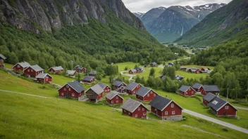 En malerisk landsby i fjellet med tradisjonelle norske hus og en vakker natur