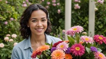 En blomsterentusiast omgitt av vakre blomster