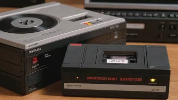 En VHS-kassett med etikett og en VHS-spiller i bakgrunnen