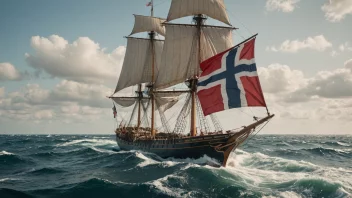 Et veteranfartøy som seiler på havet med et norsk flagg som vifter i vinden.