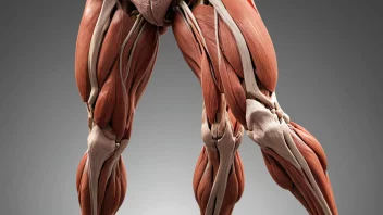 En illustrasjon av menneskets beinmuskulatur, som viser quadriceps, hamstrings og leggmuskler.