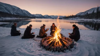 En gruppe venner som nyter et hyggebål i norsk natur.