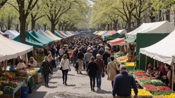 En livlig og fargerik vårmarknad med ulike selgere som selger sine varer