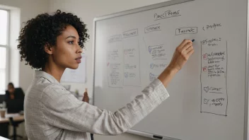 En person prioriterer oppgaver på en whiteboard, med en prosjektplan i bakgrunnen.