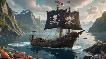 En illustrasjon av en fiskebåt med en piratflagg, som symboliserer en fiskepirat.