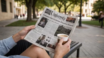 En person leser en avis i et universitetsmiljø.