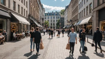 En travel handlegate i Oslo med ulike butikker og kafeer