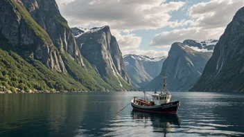 Et bilde av en fiskebåt i en norsk fjord, som representerer fiskerettigheter i Norge.