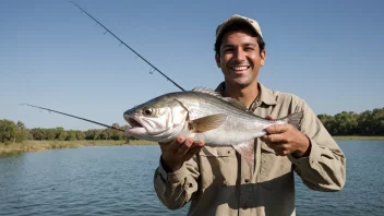 En person som holder en fiskestang med en stor fangst.