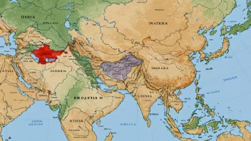 Et kart over Asia med nordøststatene fremhevet.