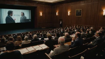 En filmfestival med en dokumentarfilm på skjermen og en jury som diskuterer filmen