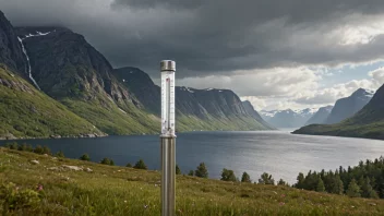 En nedbørsmåler i et naturskjønt norsk landskap.