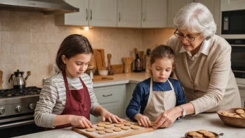 Et hjertevarmt bilde av en mormor og hennes barnebarn som baker kaker sammen, feirer mormorsdag.