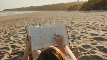 En person som leser en bok på en strand om sommeren